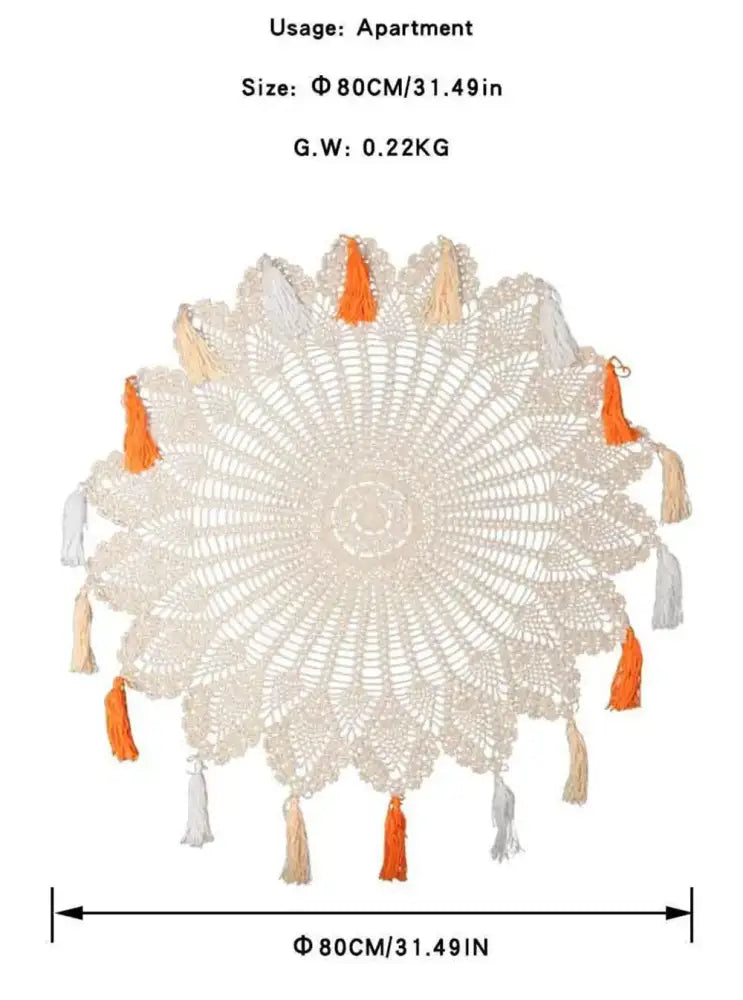 Boho cream decorbites cotton macrame tassel wall hanging with orange and beige cotton macrame tassels for living room decor