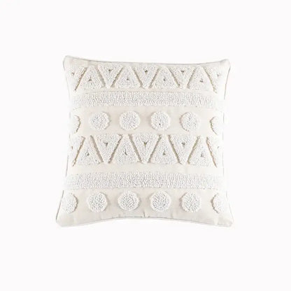 Cream-colored cotton tassels cushion covers with textured geometric patterns for living room decorbites cotton tassels