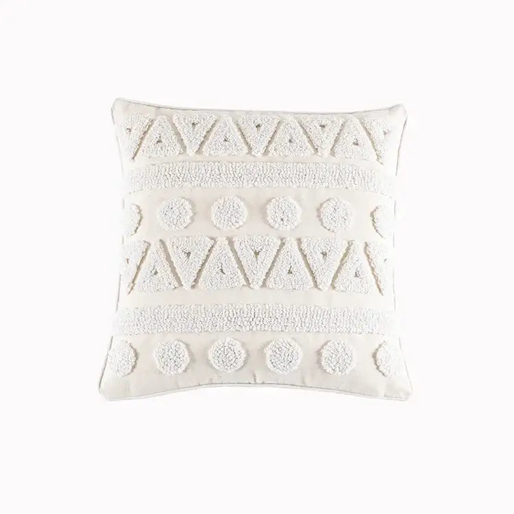 Cream-colored cotton tassels cushion covers with textured geometric patterns for living room decorbites cotton tassels