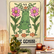 Bohob cream gemini frog constellation wall hanging with cartoon frogs and floral design for bedroom decorbites gemini frog
