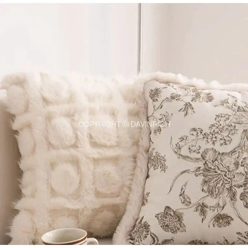 Cream-colored geometry tufted cushion cover with raised floral pattern for decorbites boho leaf living room decor