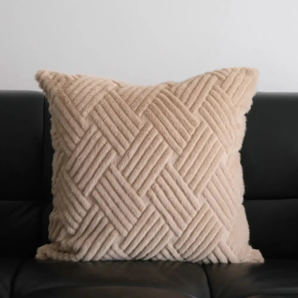 Beige corduroy cushion cover with textured woven pattern boho cream leaf geometry tufted cushion decorbites boho leaf