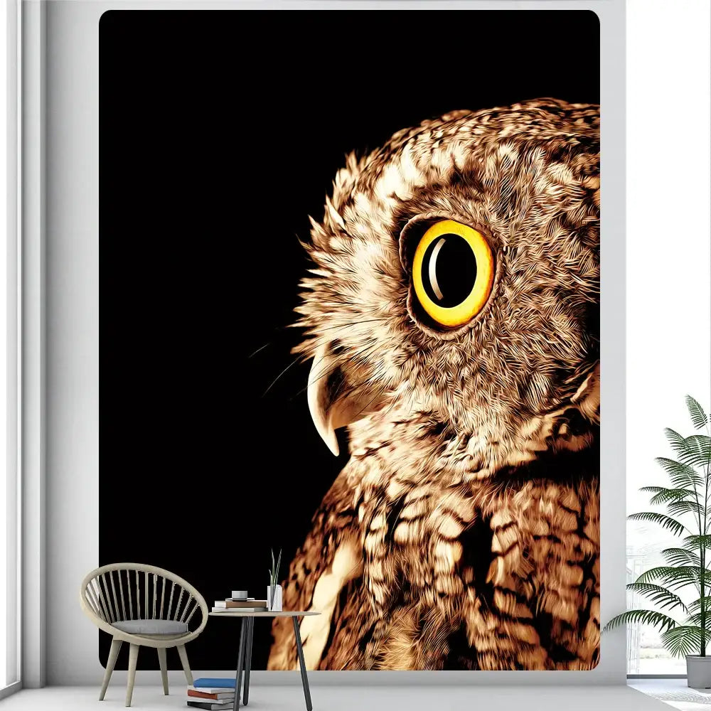 Decorbites boho elephant mandala tapestry with detailed owl mural in orange and gray for living room wall art decor