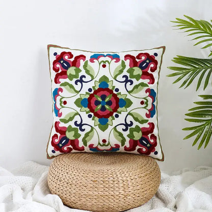 Boho farmhouse floral cream embroidered pillow covers with colorful intricate floral patterns for living room decorbites decor