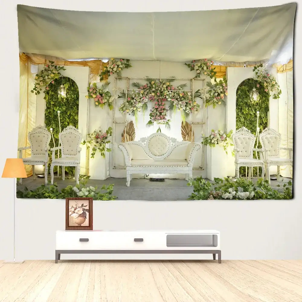 White floral wedding scene tapestry boho floral garden landscape tapestry for living room wall decorbites garden landscape