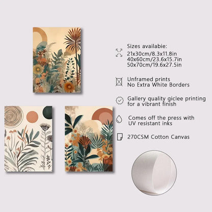 Boho Floral Modern Canvas Art Set