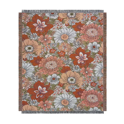 Boho floral sofa throw blanket with terracotta cream woven floral pattern and fringed edges for living room decorbites boho floral decor