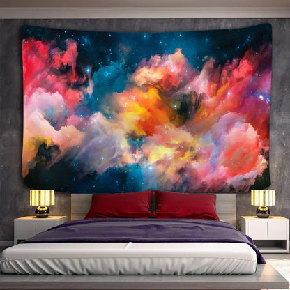 Boho galaxy psychedelic vibrant cosmic space tapestry with pink blue orange purple hues for bedroom decorbites galaxy psychedelic wall decor