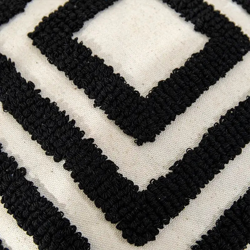 Bohob geometric tufted black and cream cushion cover with textured woven stripes for living room decorbites decor