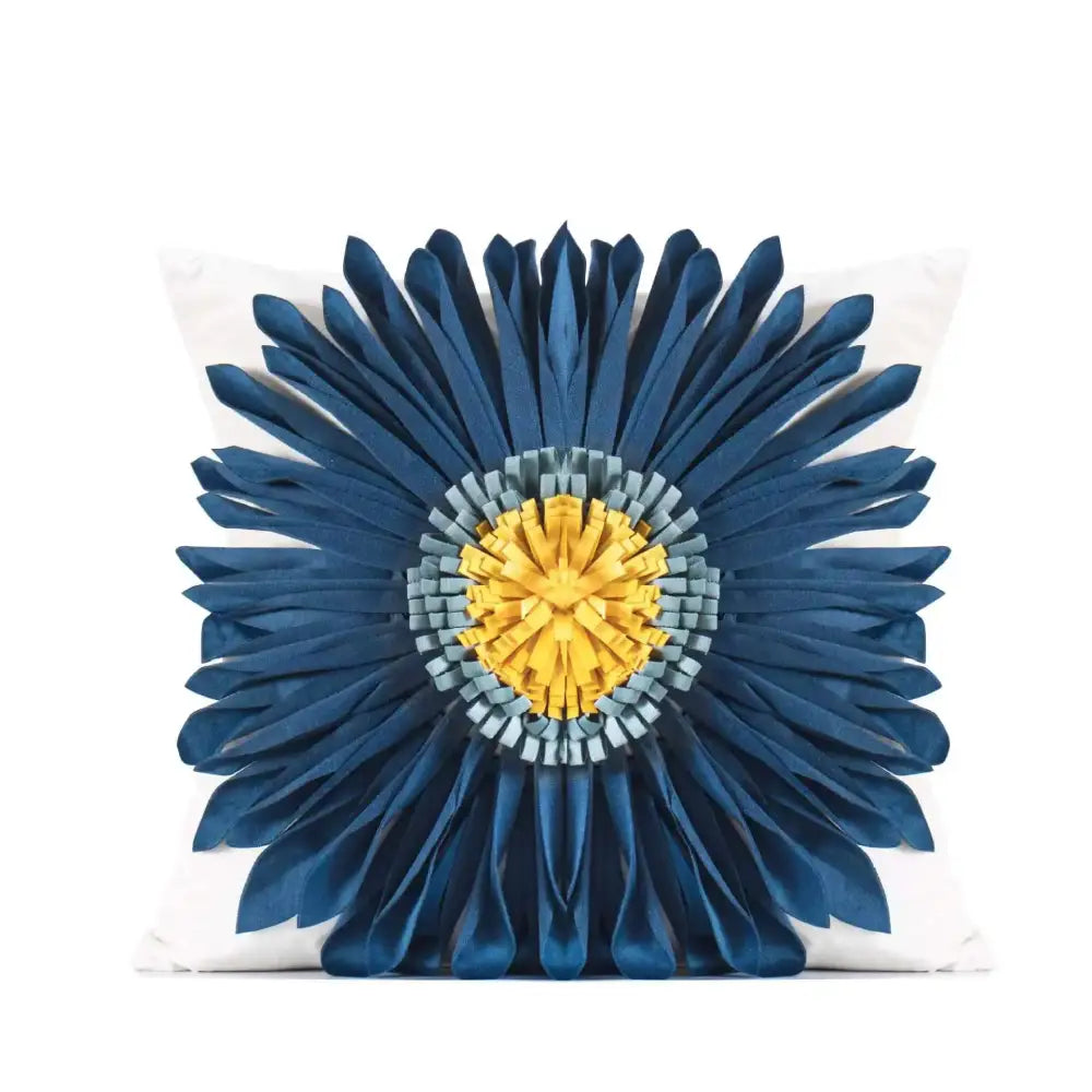 Plush three-dimensional blue daisy pillow with yellow center detail for decorbites boho geometric tufted cushion cover