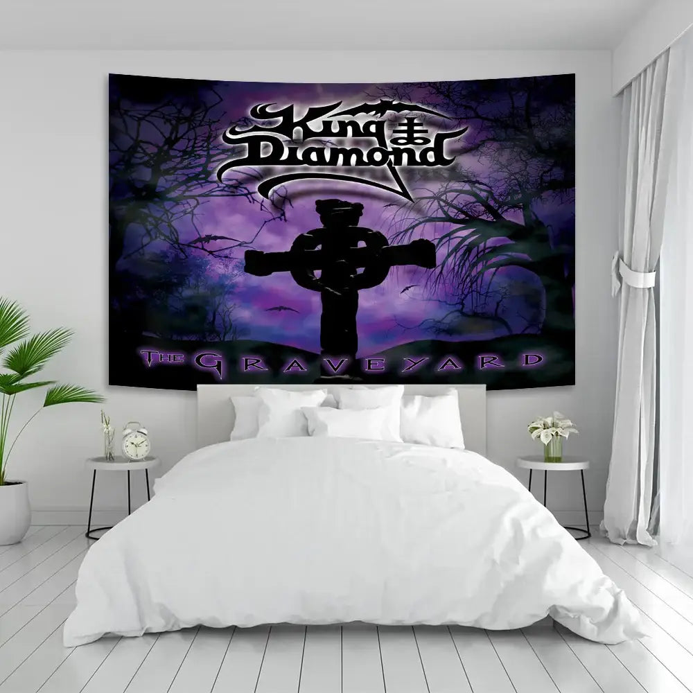 Purple and black king diamond the graveyard tapestry hanging above bed boho hippie king bedroom wall decorbites boho hippie