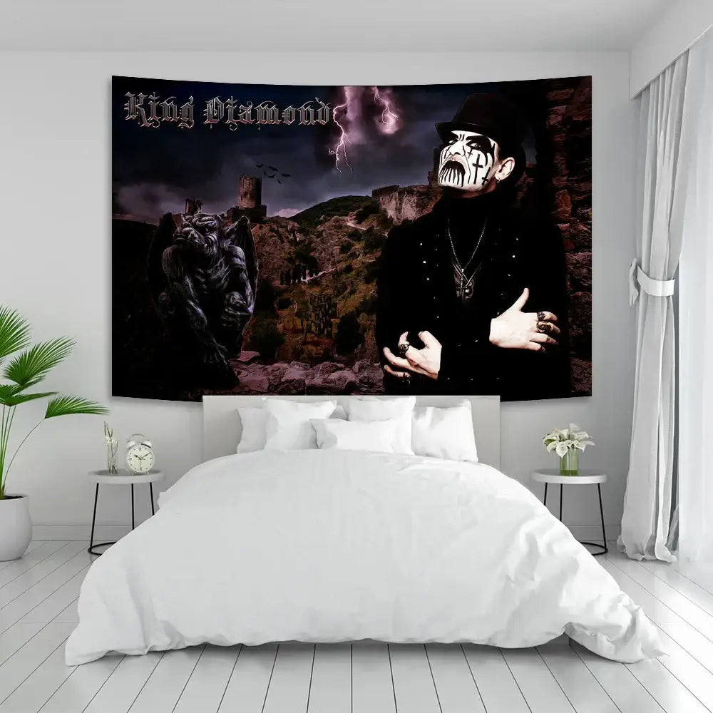 Black king diamond tapestry with boho hippie king portrait in white and red for bedroom wall decorbites boho hippie style