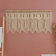 Cream-colored cotton boho macrame door curtain with intricate geometric patterns and tassels for bedroom decorbites decor