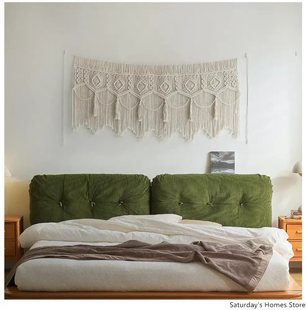 Cream-colored decorbites boho macrame door curtain made of cotton with geometric patterns and long fringe for bedroom decor