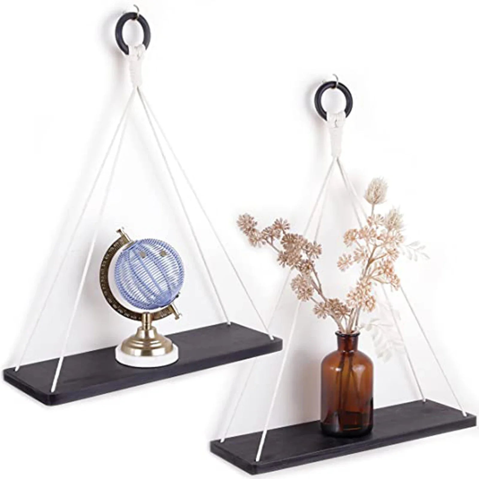 Boho Macrame Hanging Wall Shelf - black