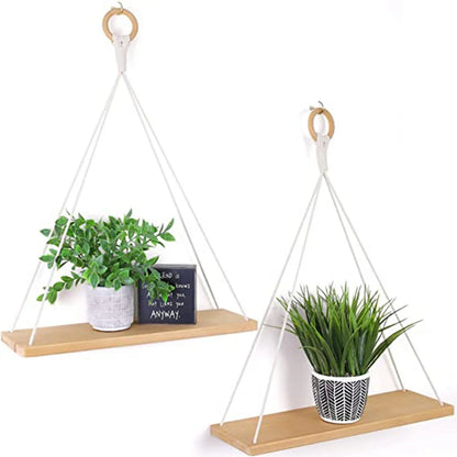 Boho Macrame Hanging Wall Shelf - Natural