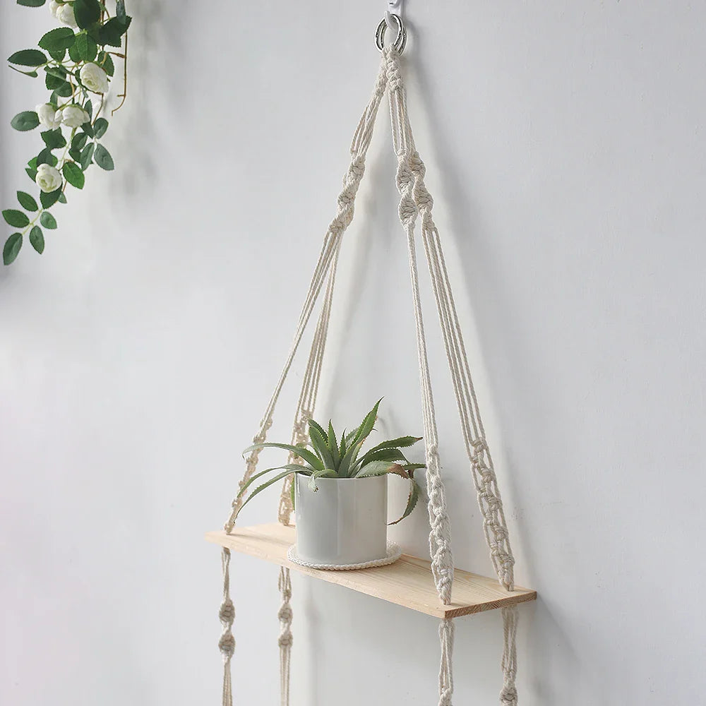 Boho Macrame Wall Shelf for Home Decor