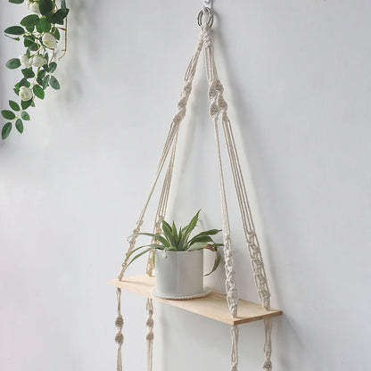 Boho Macrame Wall Shelf for Home Decor