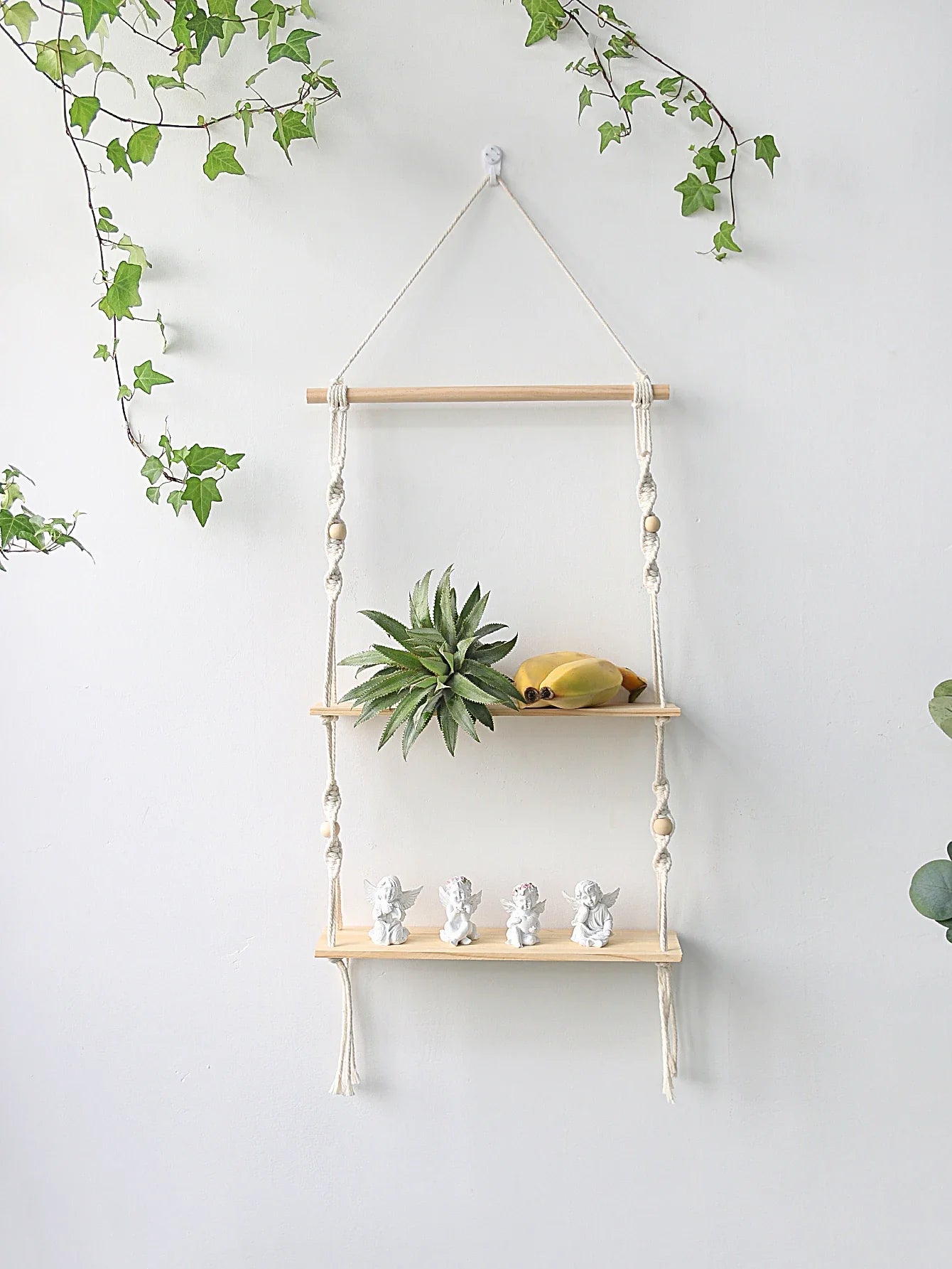 Boho Macrame Wall Shelf for Home Decor