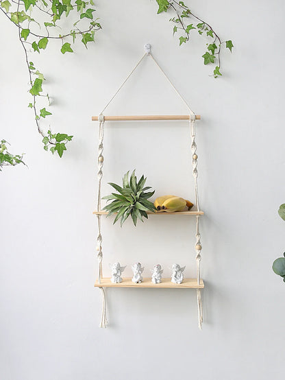 Boho Macrame Wall Shelf for Home Decor