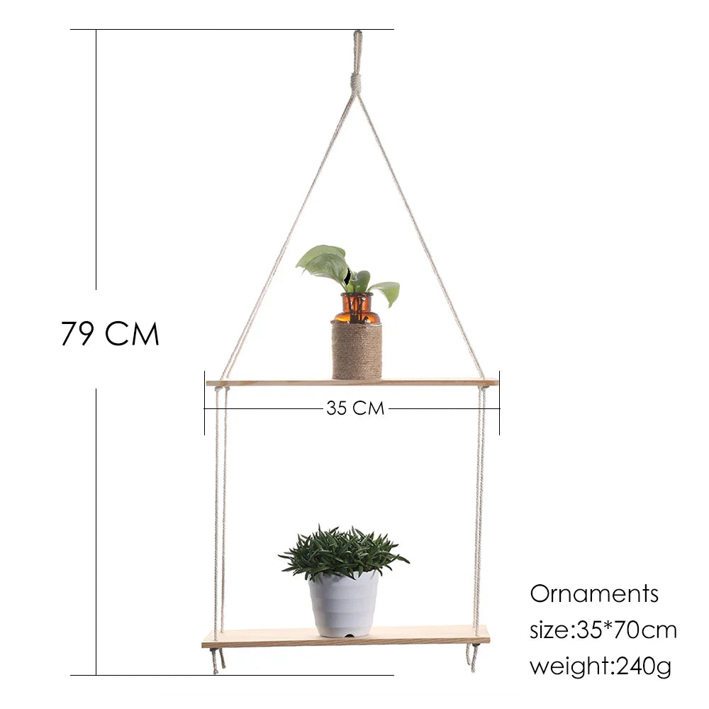 Boho Macrame Wall Shelf for Home Decor