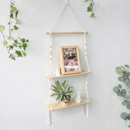 Boho Macrame Wall Shelf for Home Decor