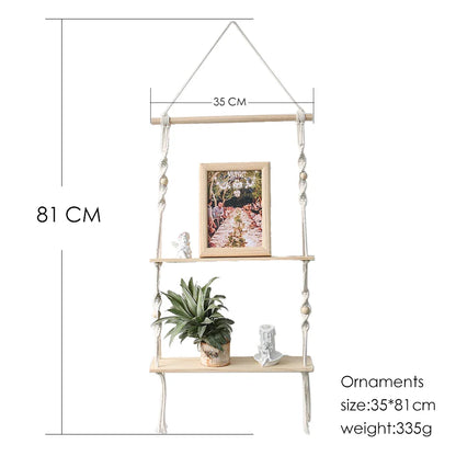 Boho Macrame Wall Shelf for Home Decor