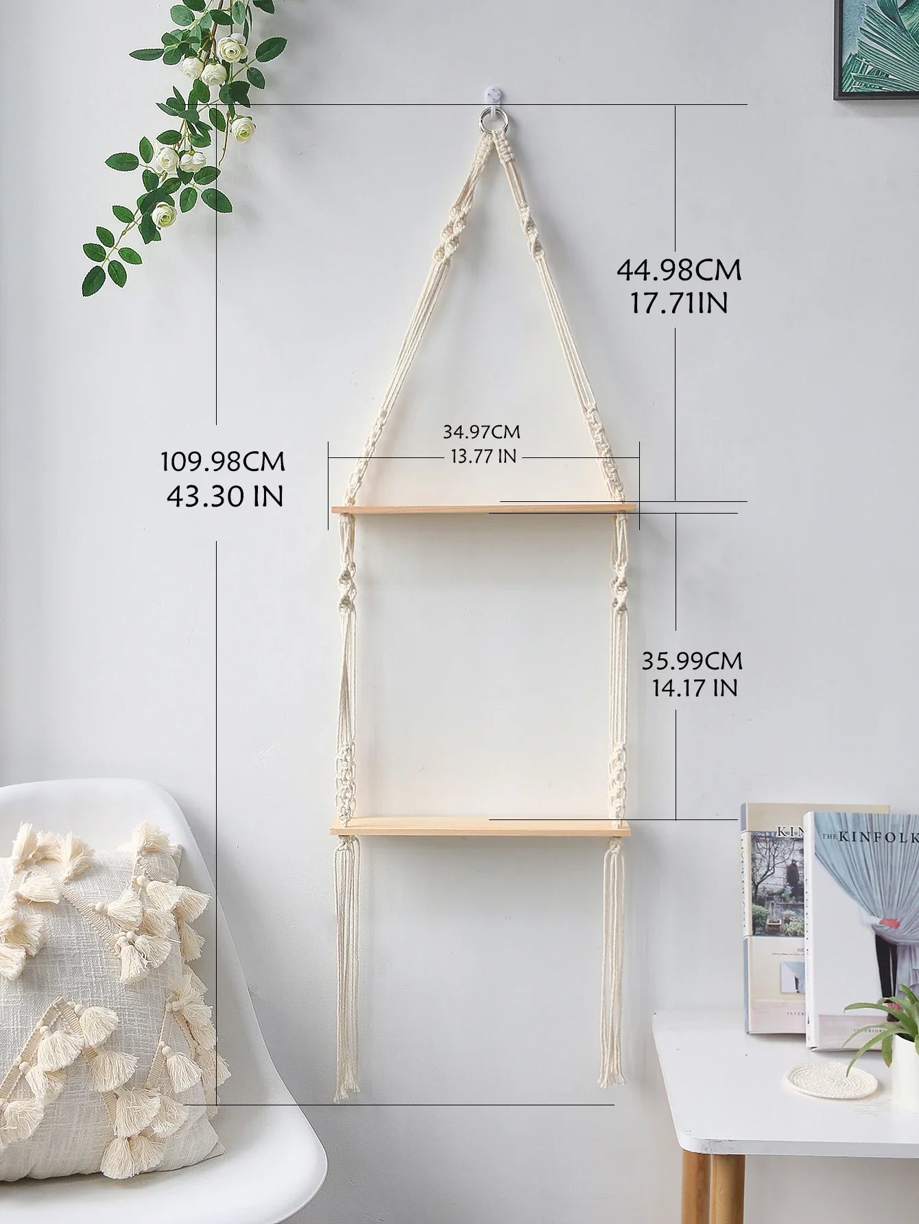 Boho Macrame Wall Shelf for Home Decor