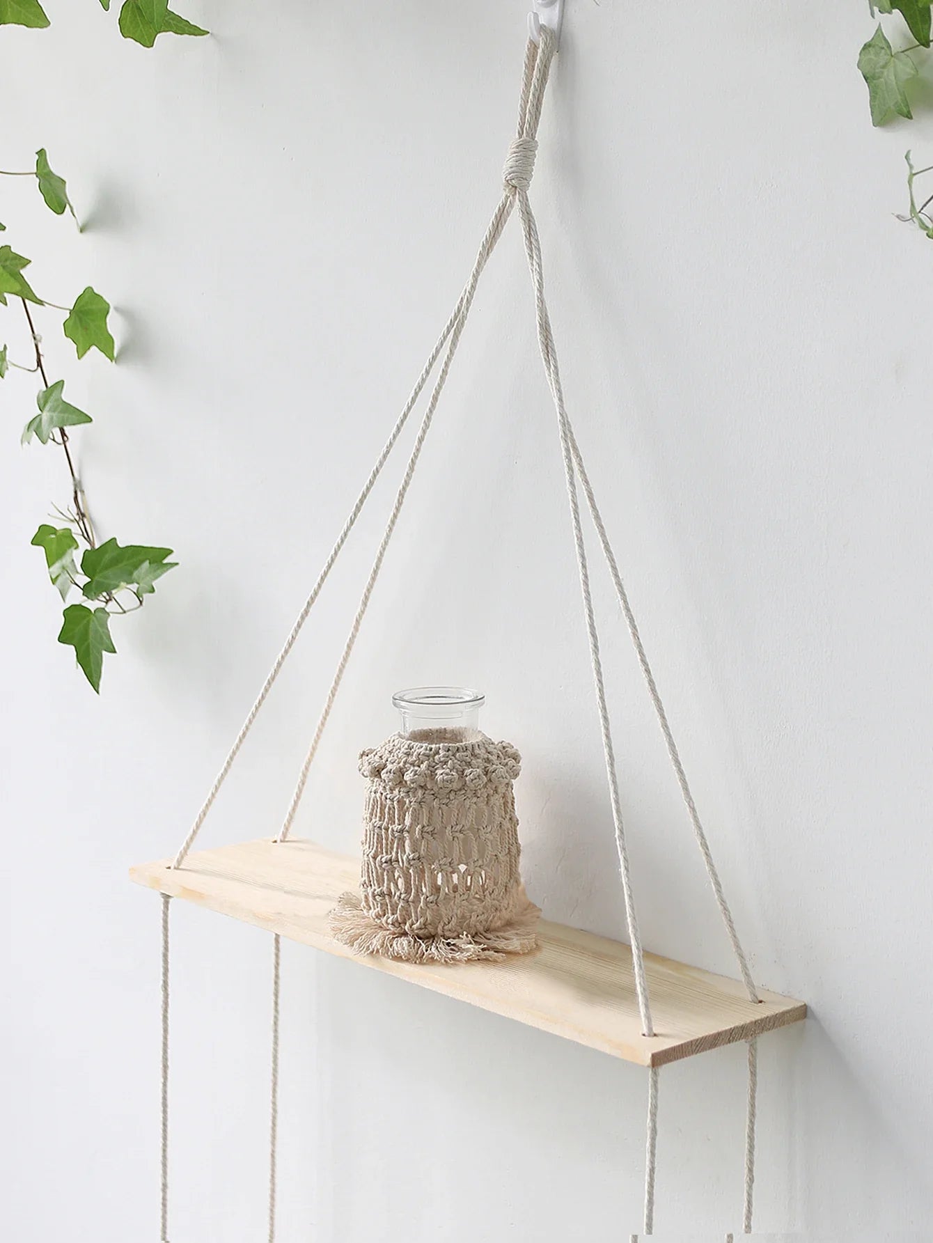 Boho Macrame Wall Shelf for Home Decor
