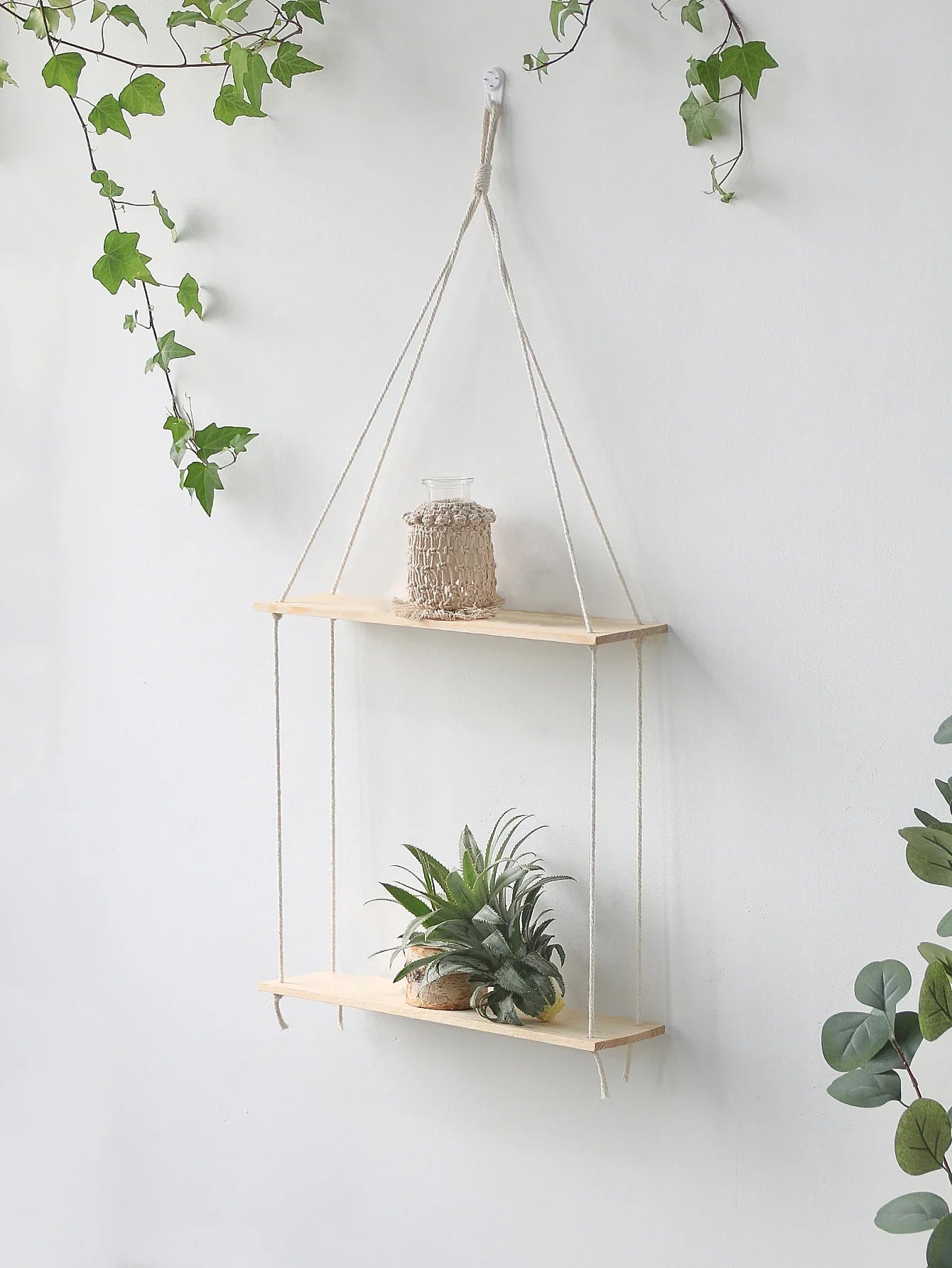 Boho Macrame Wall Shelf for Home Decor