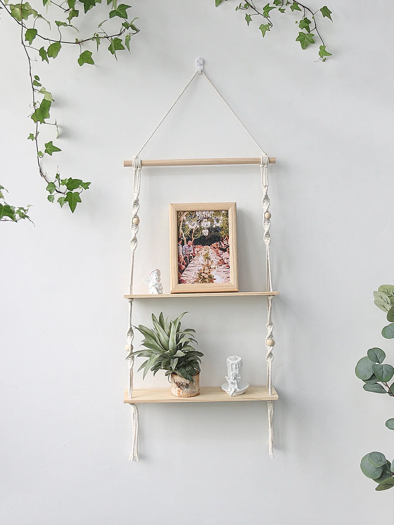 Boho Macrame Wall Shelf for Home Decor