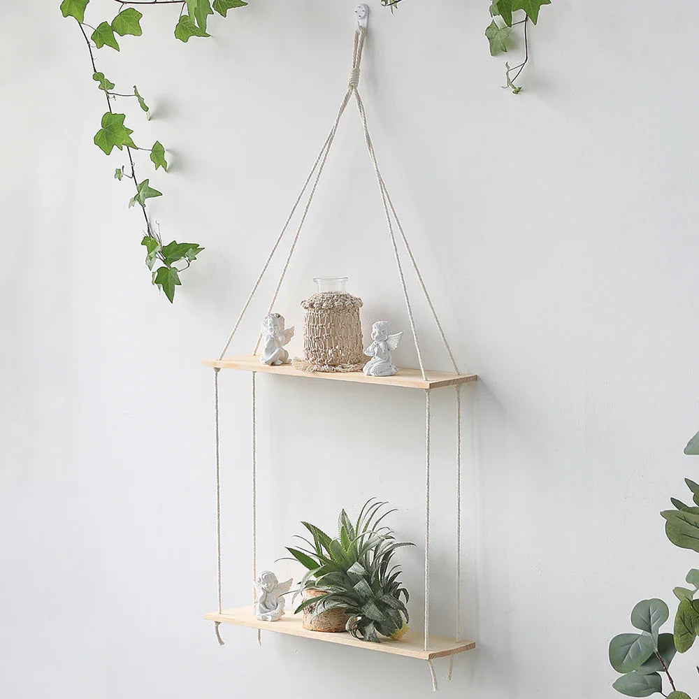 Boho Macrame Wall Shelf for Home Decor