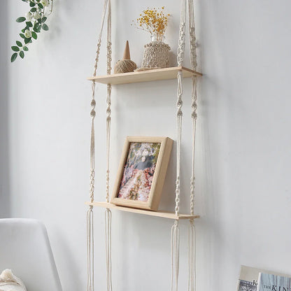 Boho Macrame Wall Shelf for Home Decor