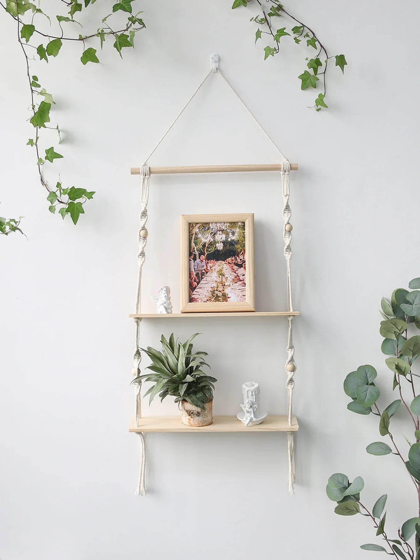 Boho Macrame Wall Shelf for Home Decor