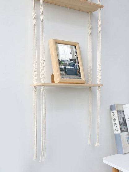 Boho Macrame Wall Shelf for Home Decor