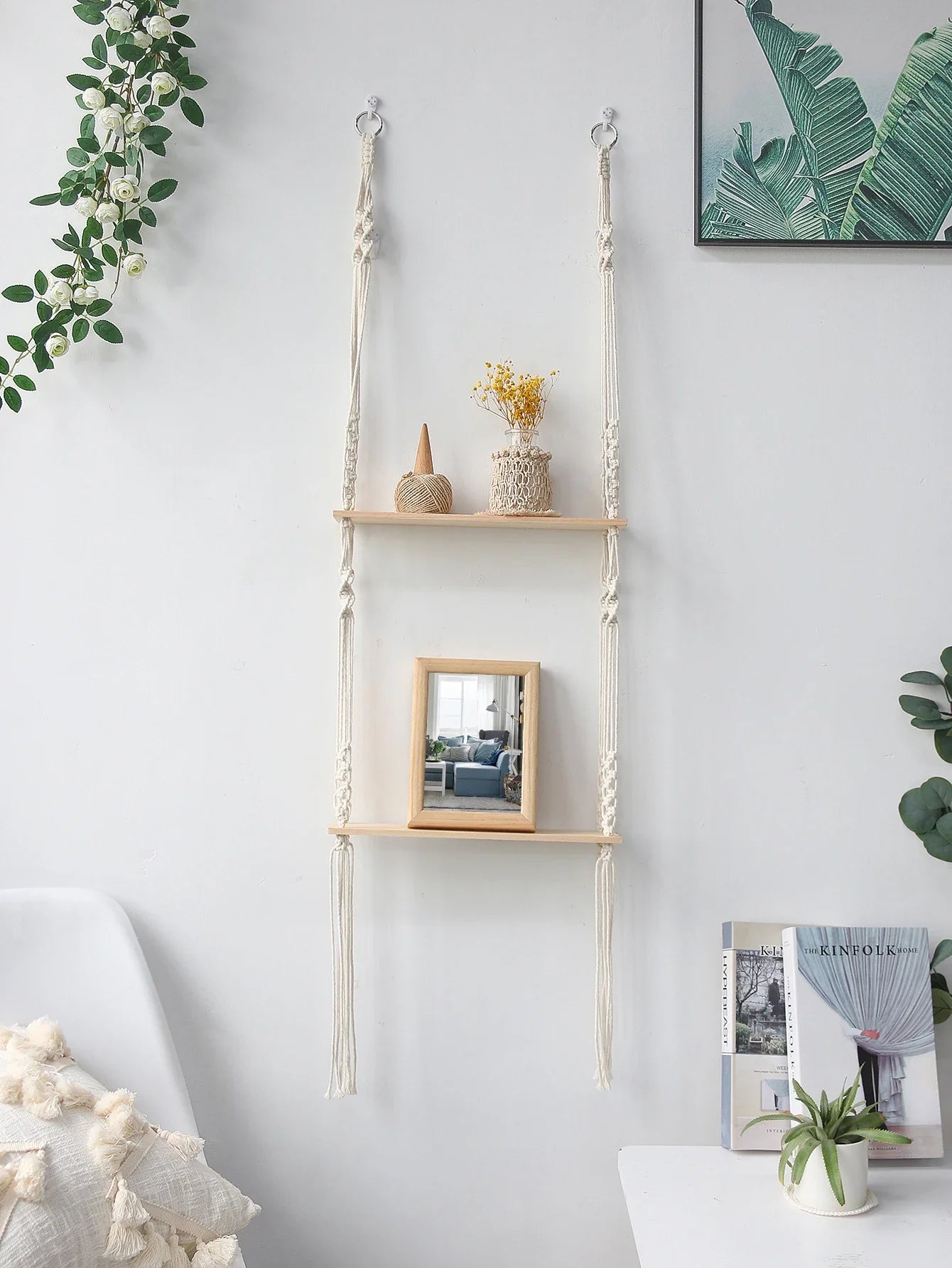 Boho Macrame Wall Shelf for Home Decor
