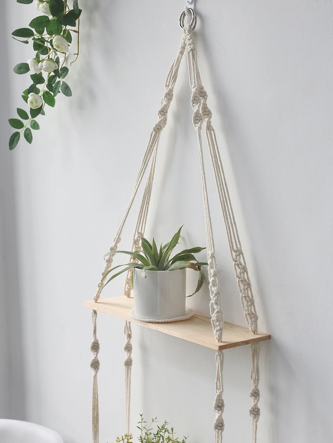Boho Macrame Wall Shelf for Home Decor