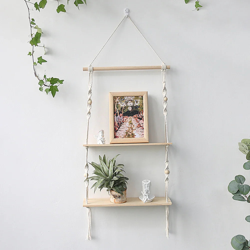 Boho Macrame Wall Shelf for Home Decor - TK-M0692