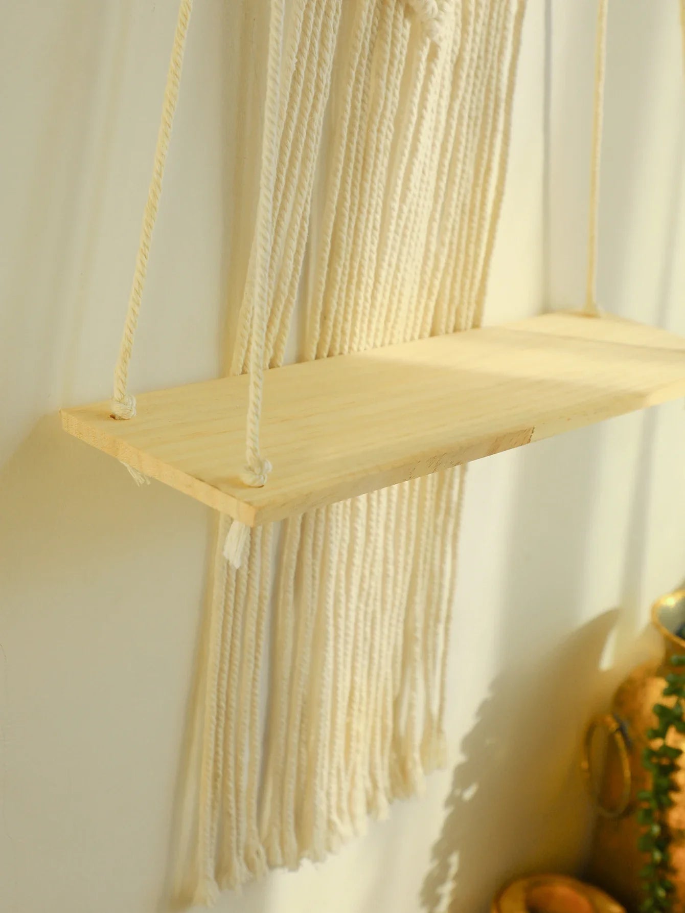 Boho Macrame Wood Wall Shelf Home Decor