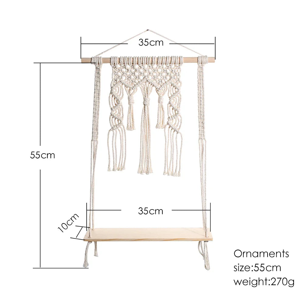 Boho Macrame Wood Wall Shelf Home Decor
