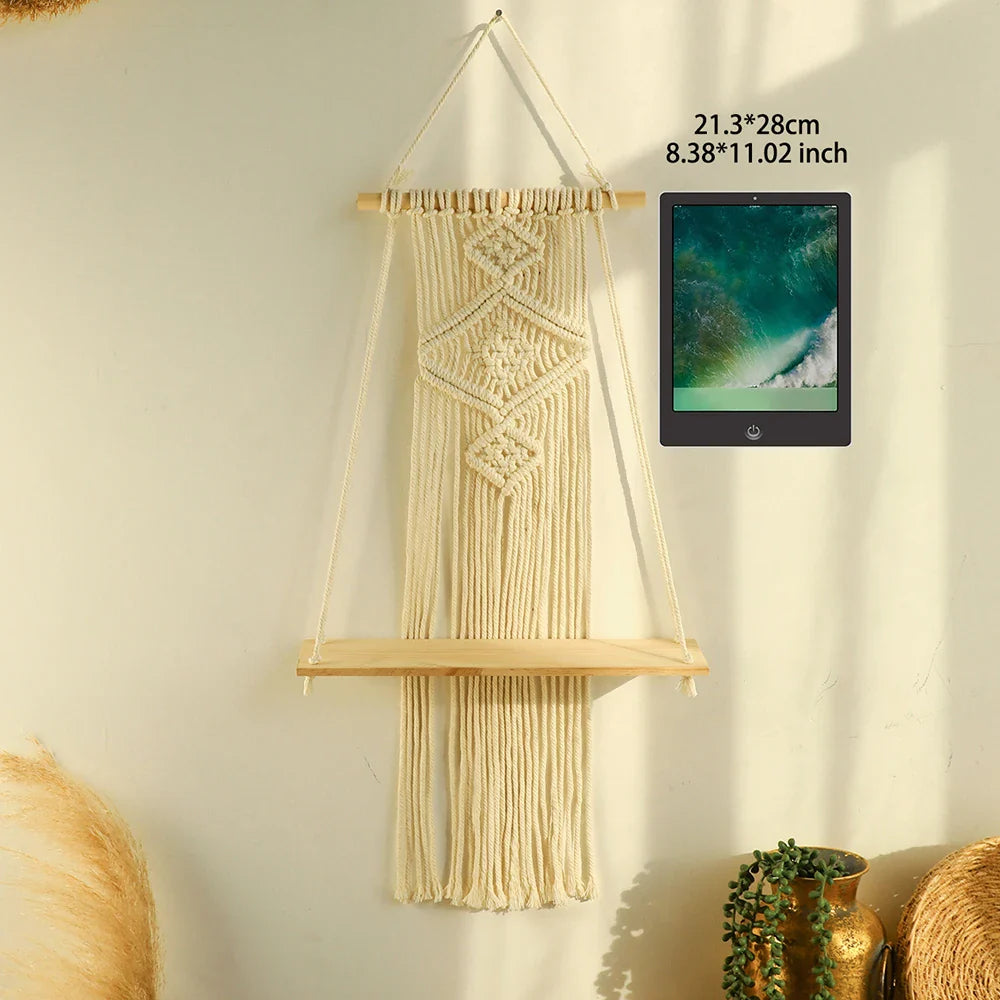 Boho Macrame Wood Wall Shelf Home Decor