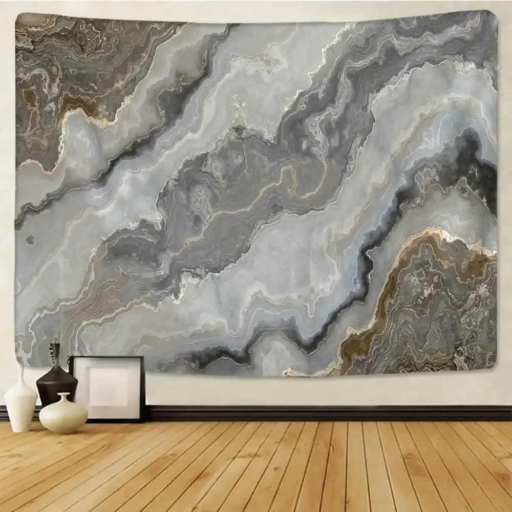 Boho marble abstract gray and white marble-patterned wall tapestry with subtle gold accents for bedroom decorbites boho decor