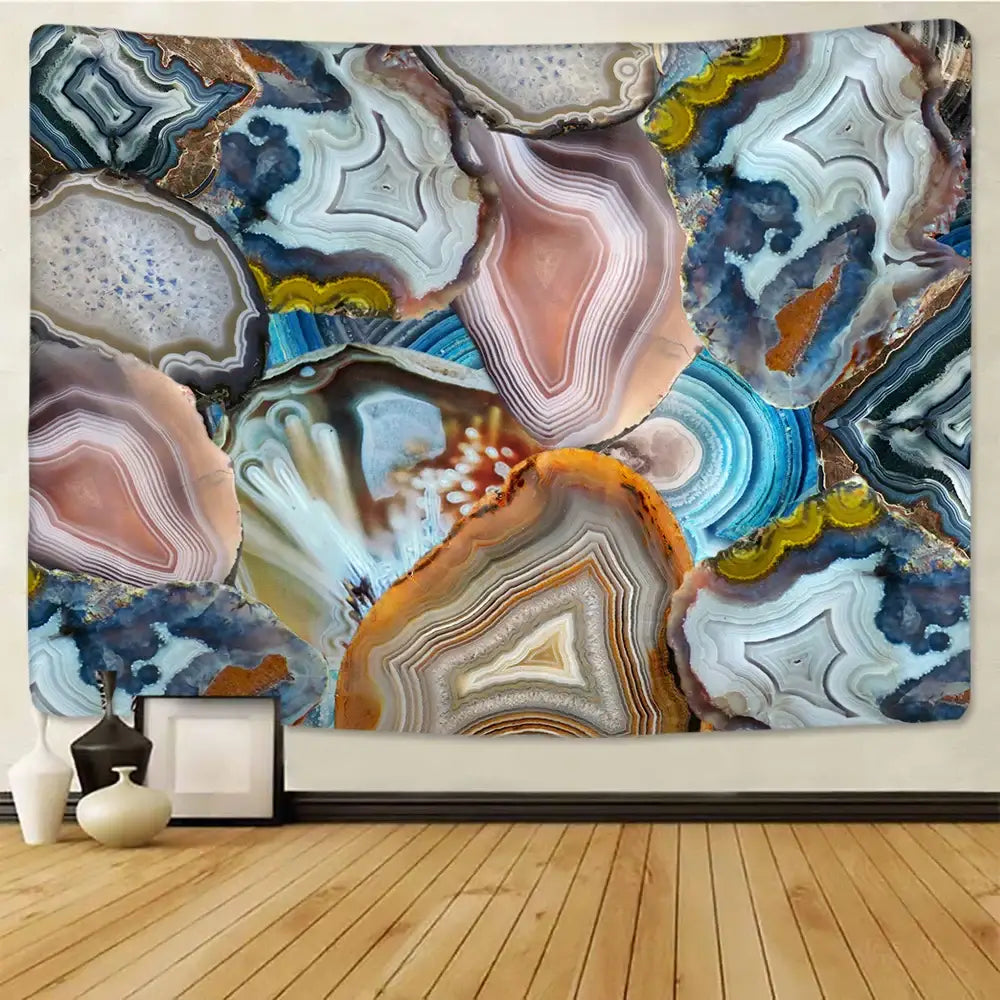 A vibrant boho marble abstract agate wall tapestry with multicolored concentric rings for bedroom decorbites boho decor