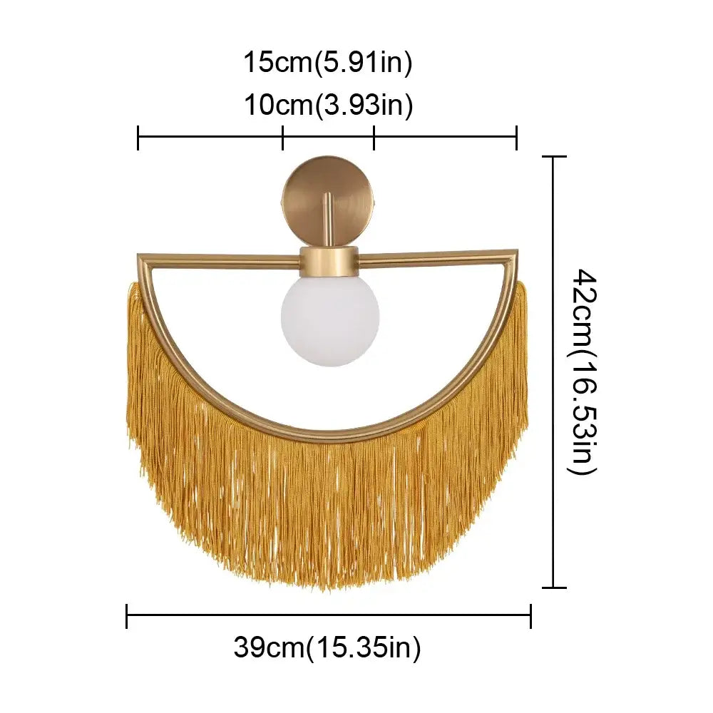 Gold-fringed semi-circular wall sconce with frosted glass globe for boho multi color glass ball pendant light bedroom
