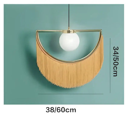 Boho multi color fringe glass ball pendant light with gold frame and white spherical bulb for bedroom lighting