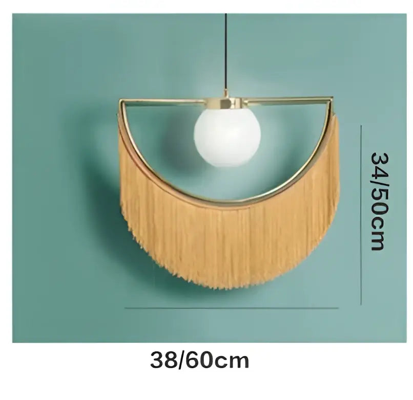 Boho multi color fringe glass ball pendant light with gold frame and white spherical bulb for bedroom lighting