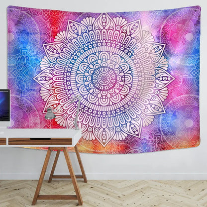 A vibrant boho multicolored indian mandala tapestry with intricate white line art for bedroom wall decorbites indian mandala