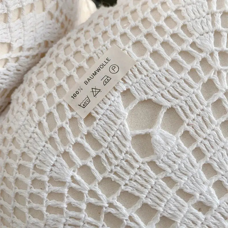 Boho off-white crochet cushion cover with delicate white crocheted fabric and openwork pattern for living room decorbites decor