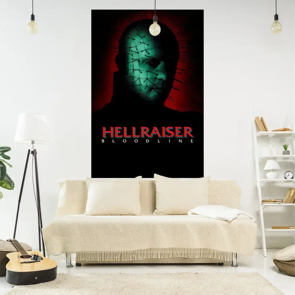 Boho red and blue jack-o-lantern wall tapestry featuring a black and red hellraiser decorbites jack-o-lantern wall design