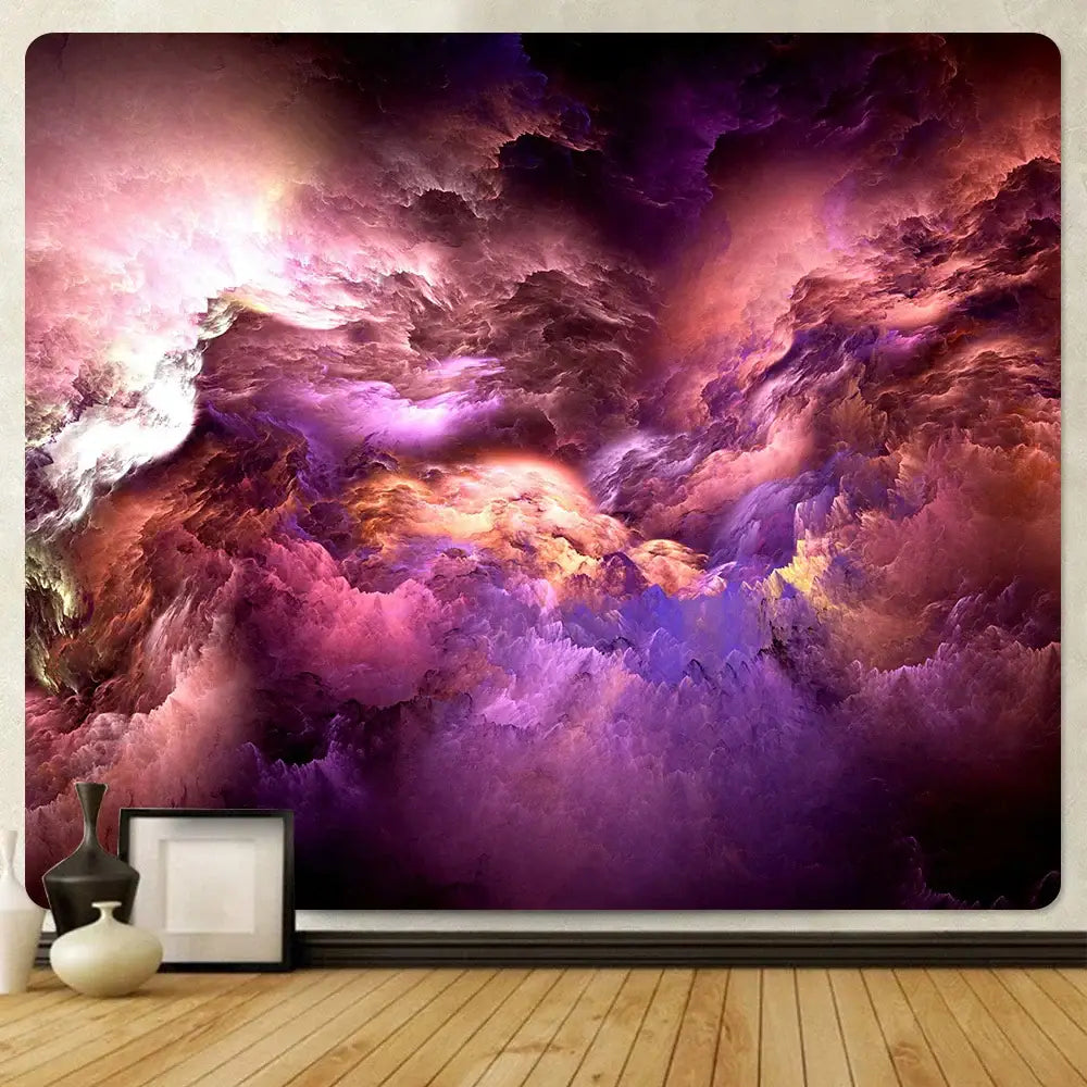 Vibrant cosmic nebula decorbites cloud home tapestry in rich purples pinks and golds for bedroom wall decor